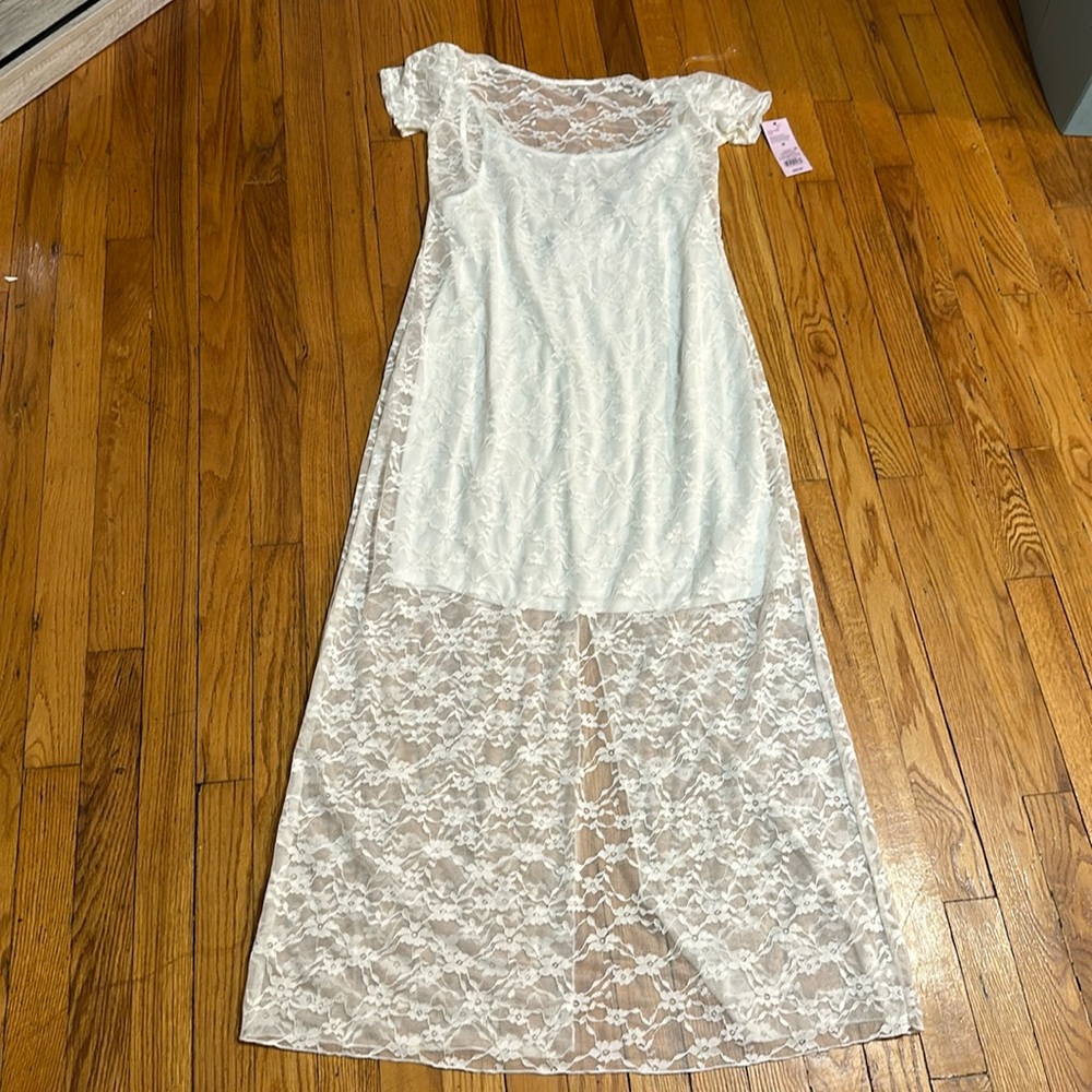 Women’s wild fable off white long lace dress medium NWT!